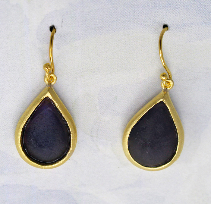 Cast Glass Pear Drop Earrings in Purple 